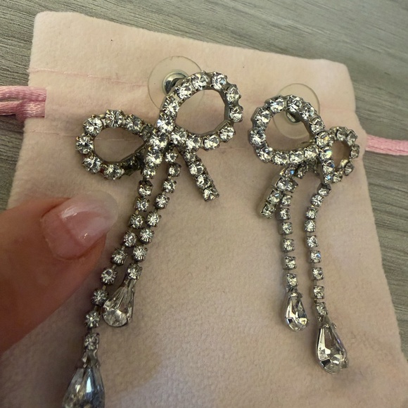 Jennifer Behr Silver Bow Crystal Earrings - Picture 3 of 4